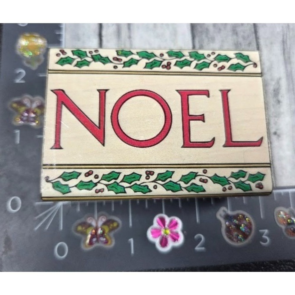 Westwater NOEL Holly Mistletoe Christmas Print Rubber Stamp Wood #B58